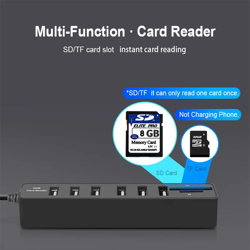 USB-разветвитель usb-хаб 3 0 с / 6 портами USB 2 и устройство считывания карт Micro TF/SD