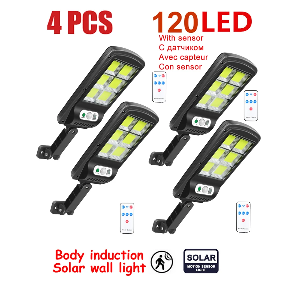 

4pcs tabular oblong Solar LED Light Outdoor Street Wall Lamp Human Body Induction motion sensor Wireless Waterproof remote rotab