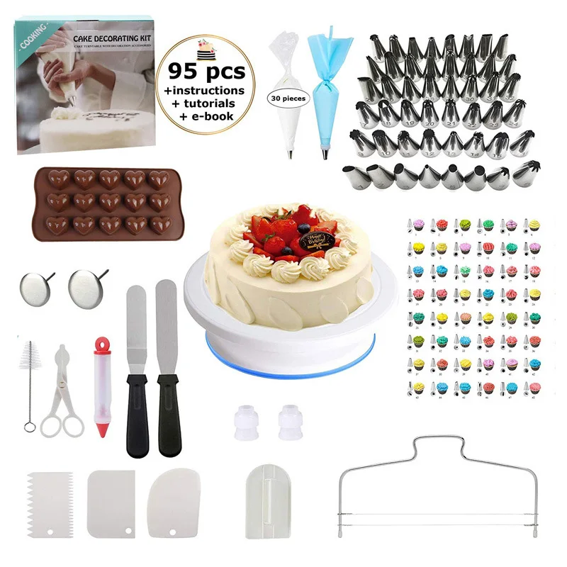 

95pcs/set Cake Turntable Set Decorating Kit Turntable Pastry Bags Cake Decorating Tools Set Baking Tools Set Kitchen Accessories
