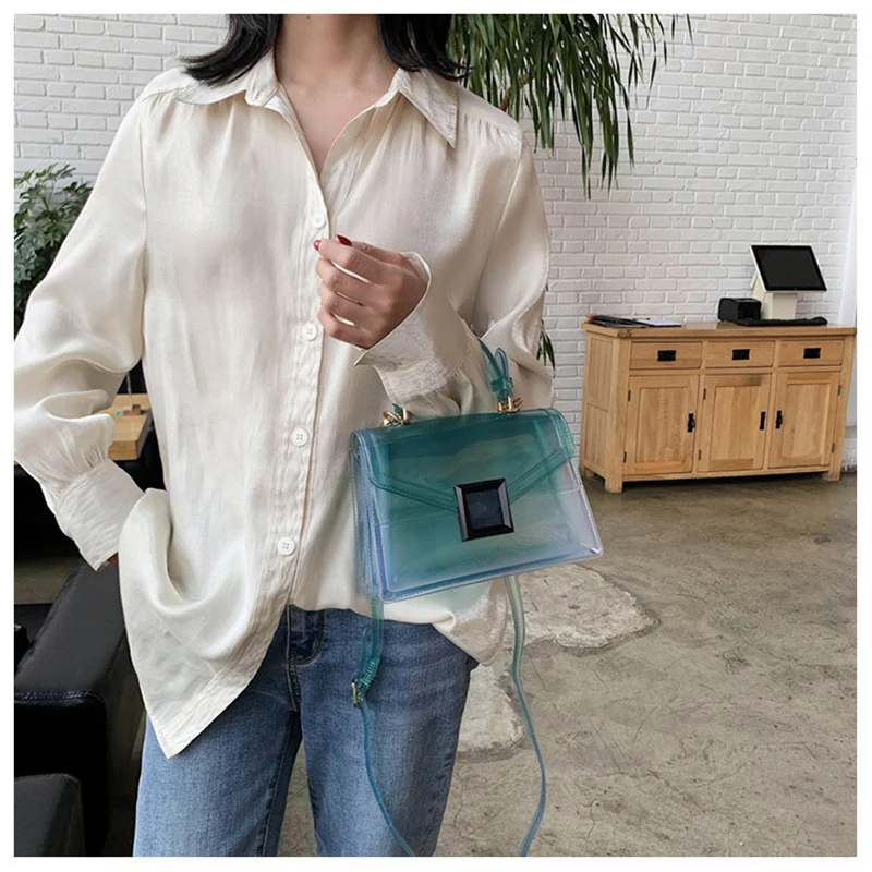 

S.IKRR Fashion Transparent Handbag Women 2021 Summer Clear Jelly Shoulder Messenger Bag Luxury Designer Women's Branded Bags New