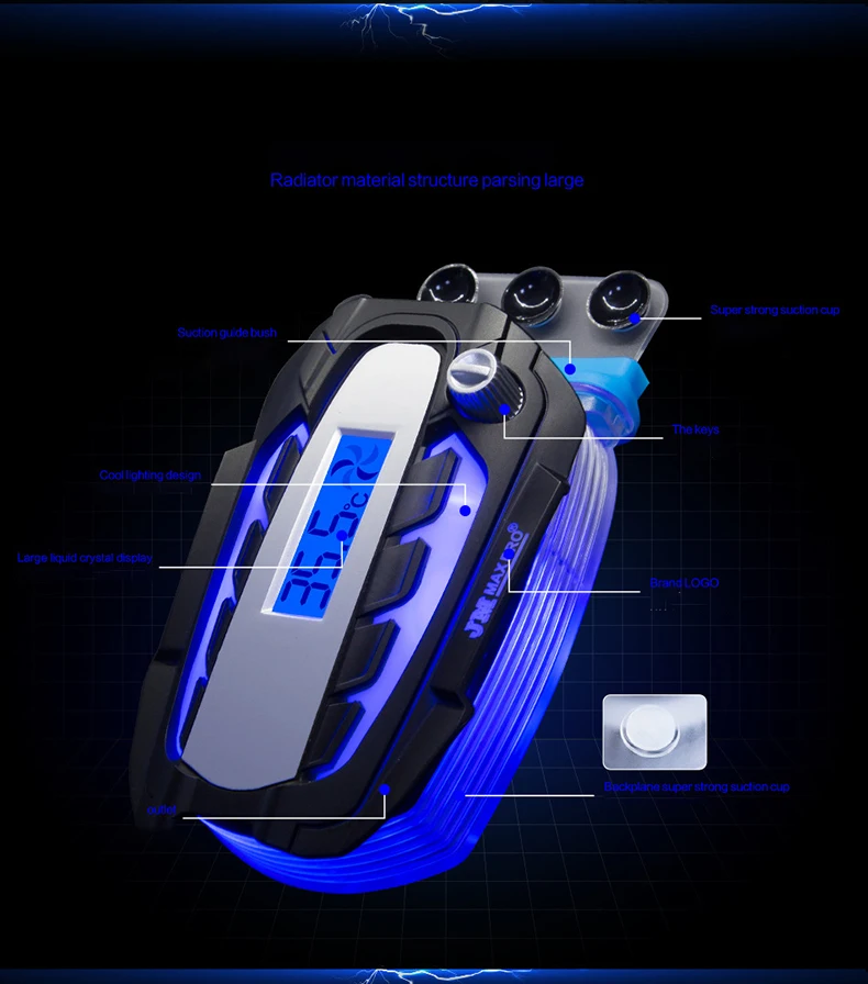 USB Portable Laptop Fan Cooler Notebook Radiator LCD Display Rapid Cooling Adjustable Speed Auto-Temp Detection Vacuum