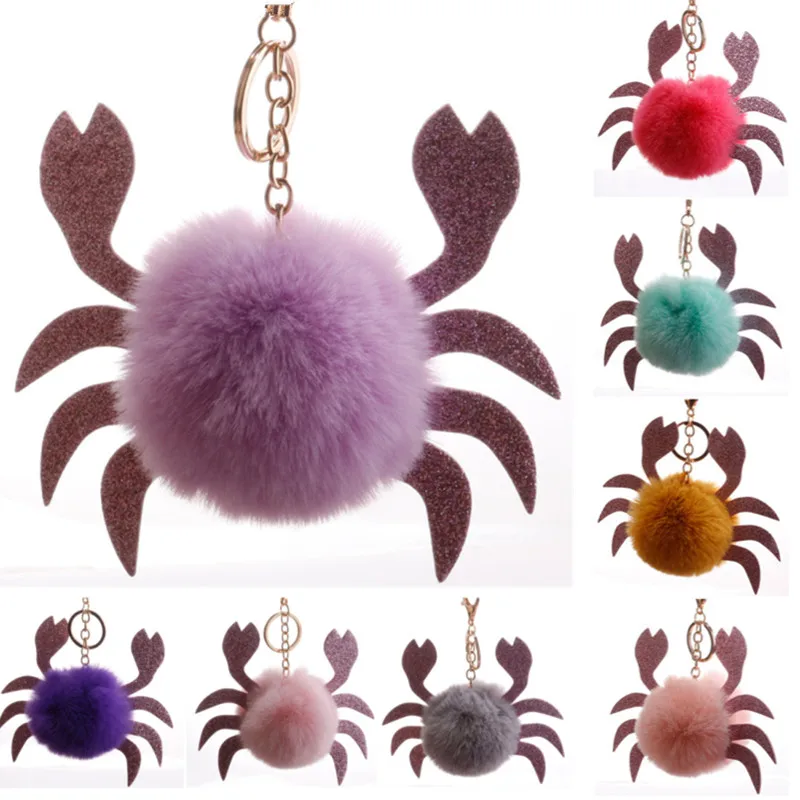 1 шт. брелок с помпоном из меха краба искусственного кроличьего для сумок милый