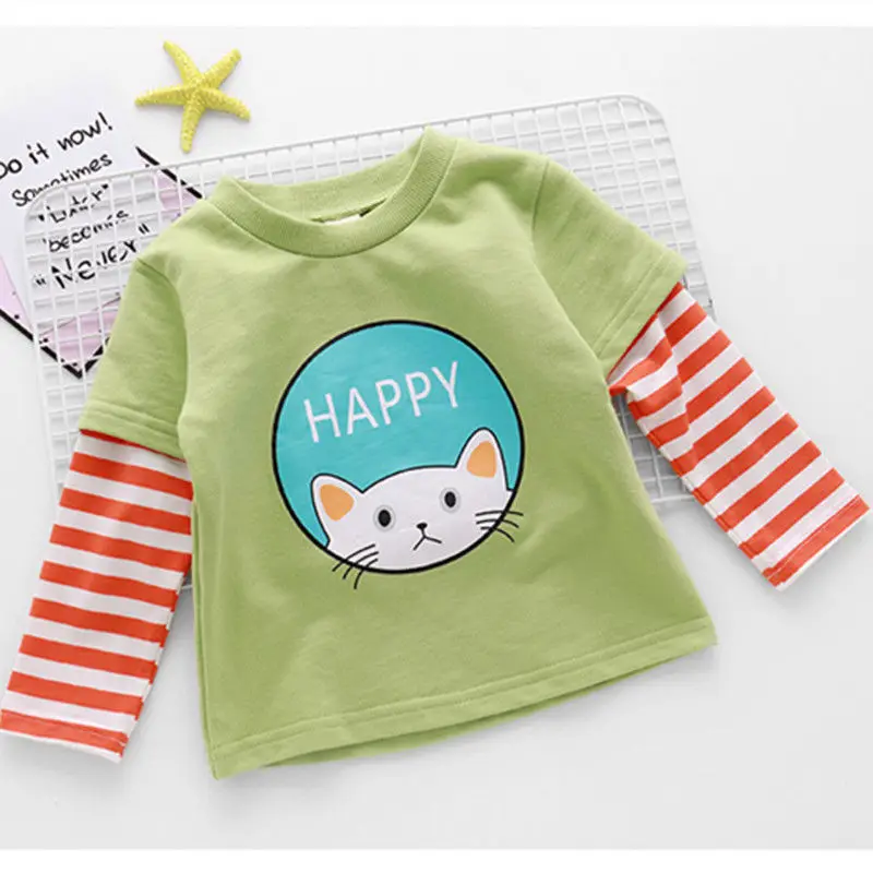 

2020 Baby Girl Spring Long-sleeved T-shirt Children's Shirt New Autumn Fashion Girl Baby Fake Two-piece Bottoming Shirt