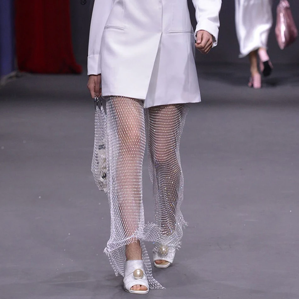 Сексуальные эластичные ажурные Брюки новинка блестящие женские брюки со
