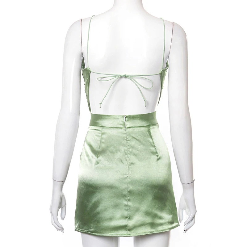 

Halter Sexy Backless Mini Dress Women Solid Hollow Out Strapless Patchwork Dresses 2021 Summer New Club Party Lady Vestidos