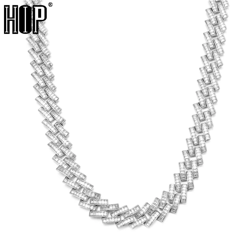 

Цепочка в стиле хип-хоп 18 мм с закрепкой Стразы, багет из толстой кубинской цепи с фианитами, сверкающие ожерелья рэпера для мужчин, женщин и ...