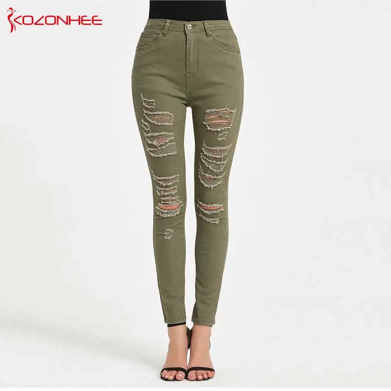 New Stretch Tight Jeans Woman High Waisted Skinny Distressed Hole Casual Cross-Border Jeans Plus Size Women