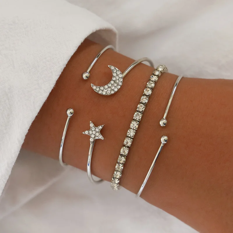 Sindlan 4 шт. кристалл Луна искусство для женщин набор золотых открытых браслетов