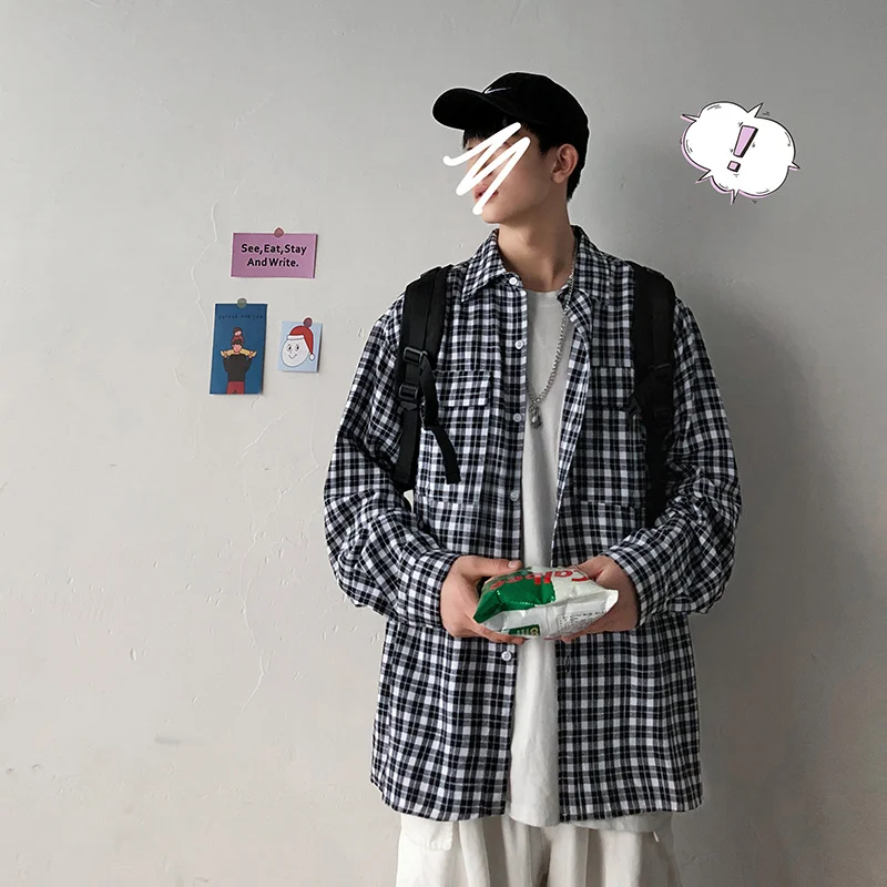 Liketkit мужские винтажные клетчатые рубашки новинка 2020 Harajuku с длинным рукавом