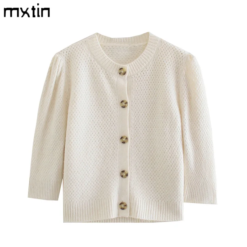 

2021 Women Autumn Fashion Solid Knitted Cardigan Sweater Vintage O-Neck Long Sleeve Single Breasted Female Outerwear Chic Tops
