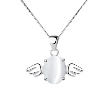 

925 Silver Necklace Angel Egg Opal Pendant Short Clavicle Chain Simple Wings Silver Head Jewelry 2D076 Pendulum Pagan