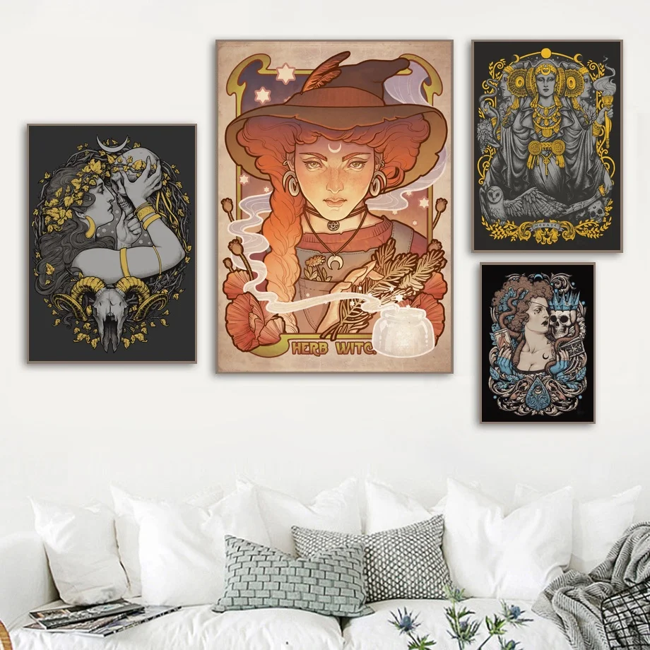 Psychedelic Bohemian Gypsy Witch Goddess Poster Canvas Art Print Wall Pictures for Living Room No Frame | Дом и сад