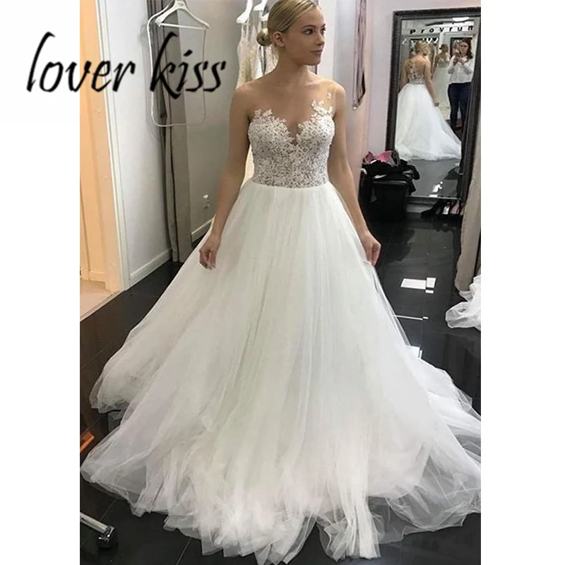 Lover Kiss Vestido De Noiva, свадебное платье принцессы с вырезом лодочкой и длинными рукавами, Тюлевое кружевное недорогое свадебное платье