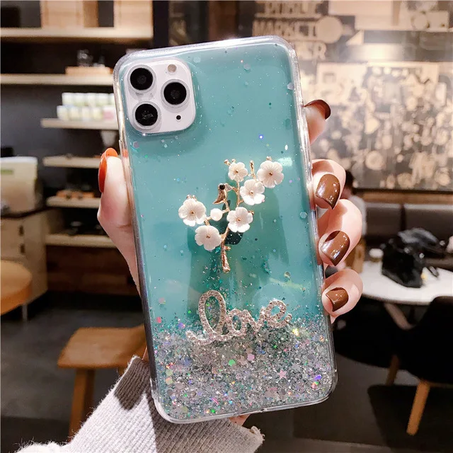 

Silicone Case For iPhone 11 Pro XS X XR Max TPU Clear Back Cover For iPhone 6 6S 7 8 12 Plus SE 2020 Jewelled Transparent