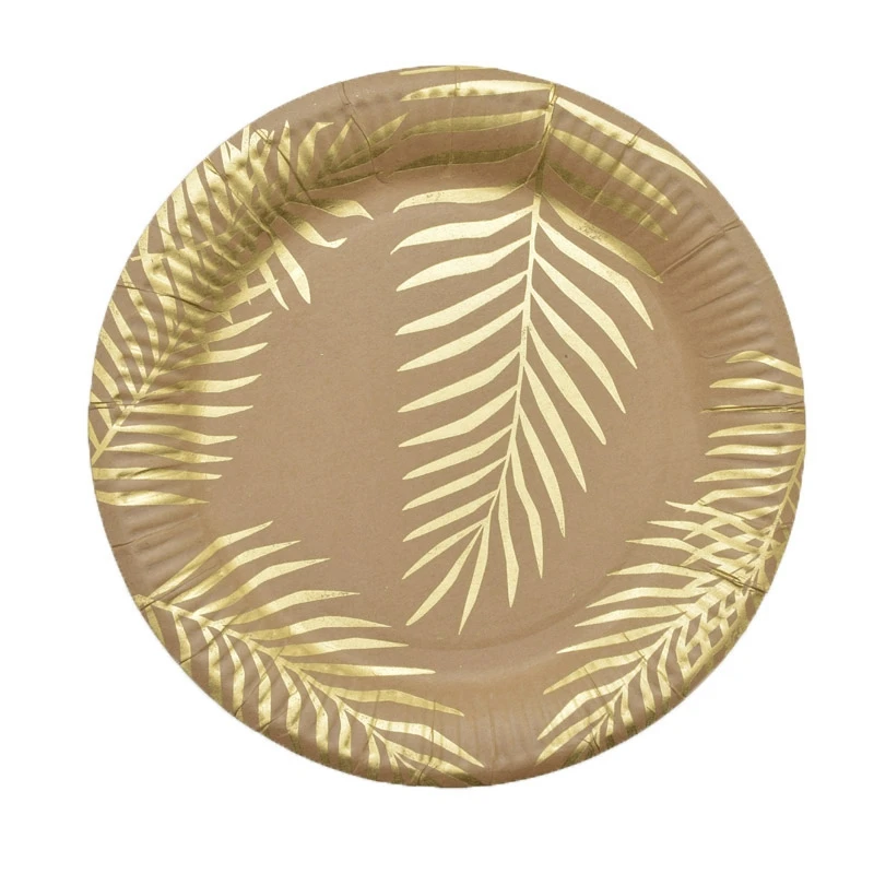 Гавайская искусственная Золотая фольга тарелки с тропическими пальмовыми
