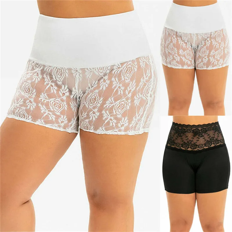 Женские Эластичные безопасные кружевные шелковые прозрачные шорты облегающие