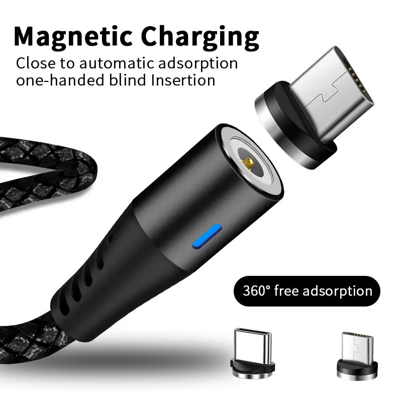 Магнитный кабель Micro USB Type C 1 м 2 А для быстрой зарядки с сильным магнитом шнур