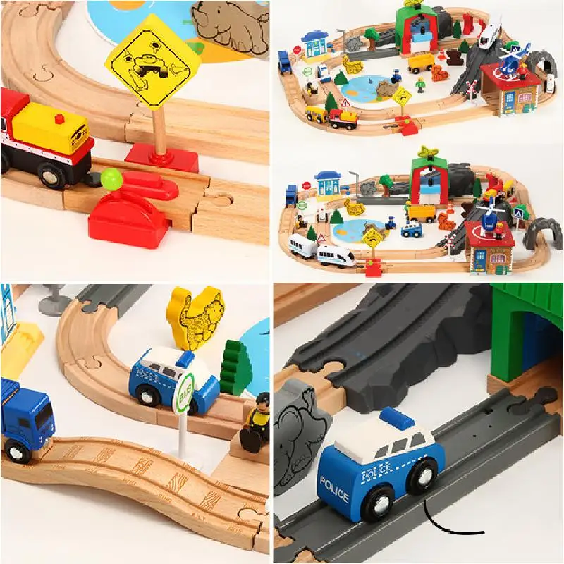 79PCS Wooden Railway Train Track Suit Montessori Fishing Scene Slot Car Parking Airport Garage Circuit Voiture Toys for Children | Игрушки и