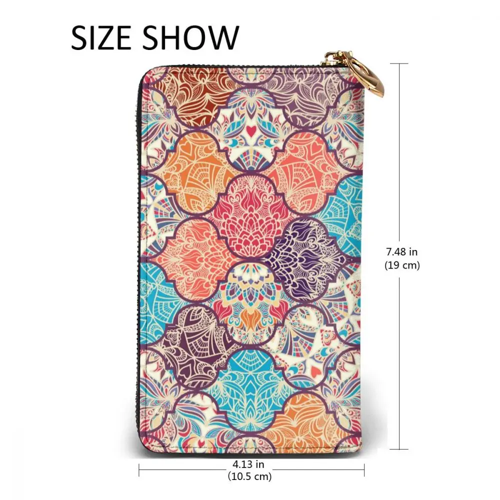 

Seamless Colorful Patchwork Turkish Style Long Wallet with Credit Card Slots ID Holder Checkbook Organizer Zipper Coin Purse
