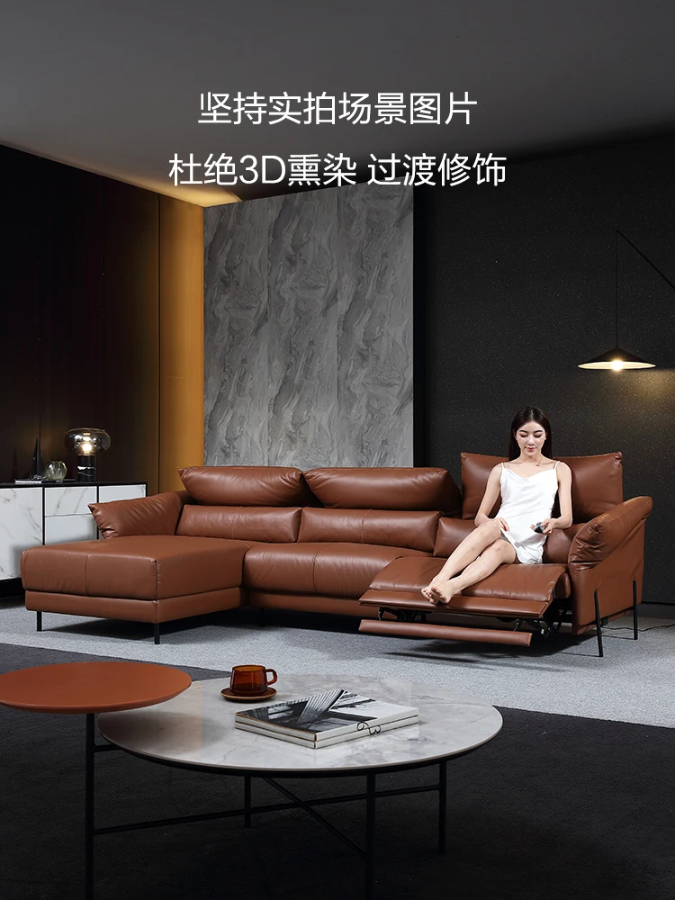 Kaufen Italienischen Leder Sofa Top Schicht Rindsleder Kreative Net Rot Orange Minimalistischen Moderne 2021 Volle Leder Elektrische Sofa