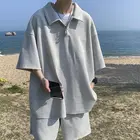 Летний костюм для мужчин и женщин, Корейская трендовая рубашка-поло с красивым отложным воротником, универсальные шорты с коротким рукавом в гонконгском стиле для пар, свободная одежда