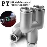 py pneumatic connector tee 304 stainless steel connector metal y type hose connector quick plug connector 4 6mm 8mm 10mm 12mm