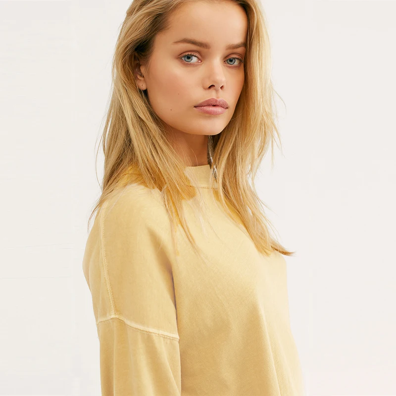 

U-SWEAR 2020 New Fashion Autumn Women T-shirts O-neck Full Sleeve Solid Color Drop-shoulder Female Pullover Tops Casual T-shirts