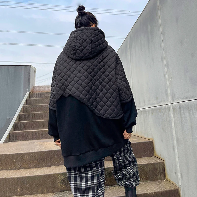 

Cotton-paddded Loose Fit Warm Sweatshirt New Hooded Long Sleeve Women Big Size Fashion Tide Spring Autumn 2021 1DD4037