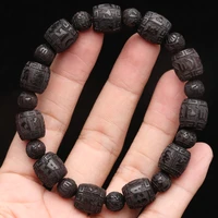 natural ebony six character mantra of tibetan buddhism black wood 12mmx12mm solid carving universal bracelet for men and women
