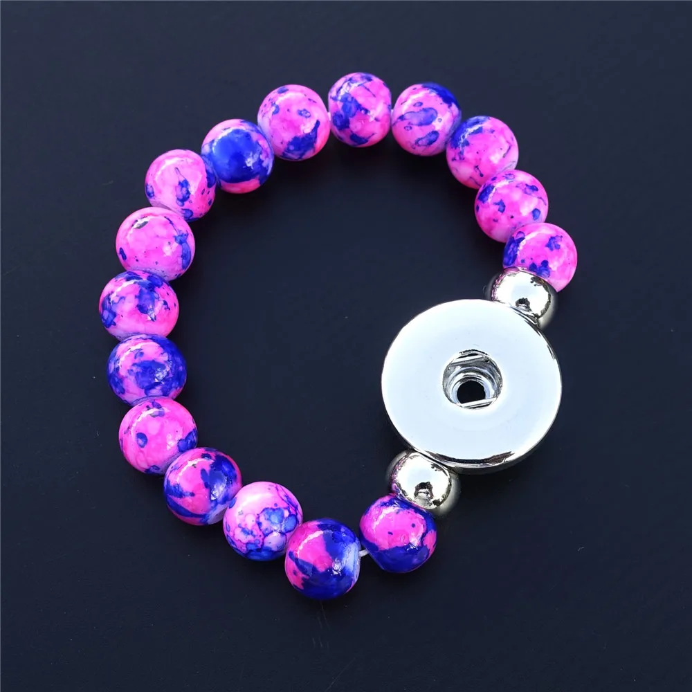 

Kids Girls Strands Bracelet Colorful Glass Beads 18mm Snap Buttons Wristband For Children Mix Colors 30pcs/lot
