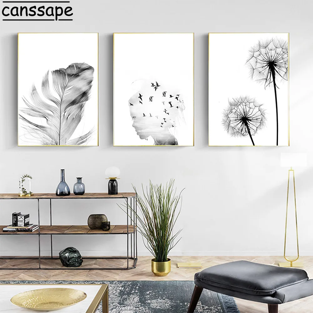 Картина с изображением горного озера пейзажа девушек птиц пера одуванчиков