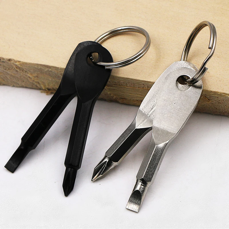 

Key Ring Keyring Repair Tool Hike Multi Cross One word Mini Gadget Camp Outdoor Slotted Screwdriver Metalworking Pocket Portable