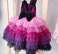 real photos tiered tulle princess girls ball gown baby girl birthday party dress with bow lace top flower girl dress custom