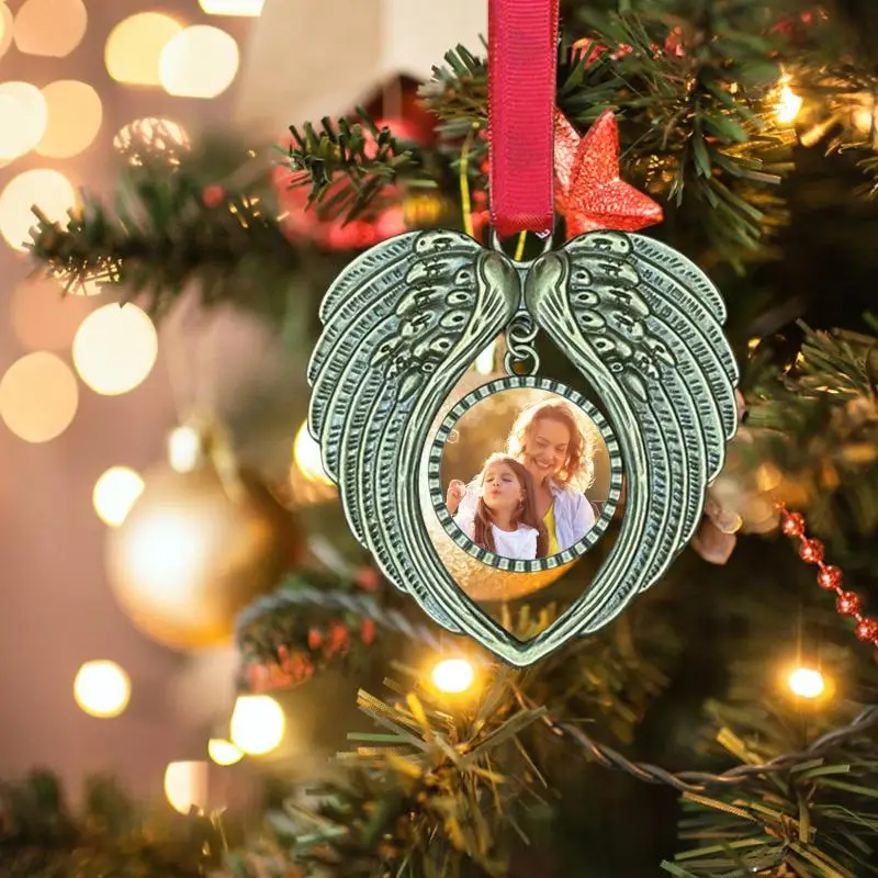 

2021 Christmas Tree Heart Shape Photo Frame Christmas Decor Family Keepsake New Year Craft DIY Picture Frame Hanging Pendant