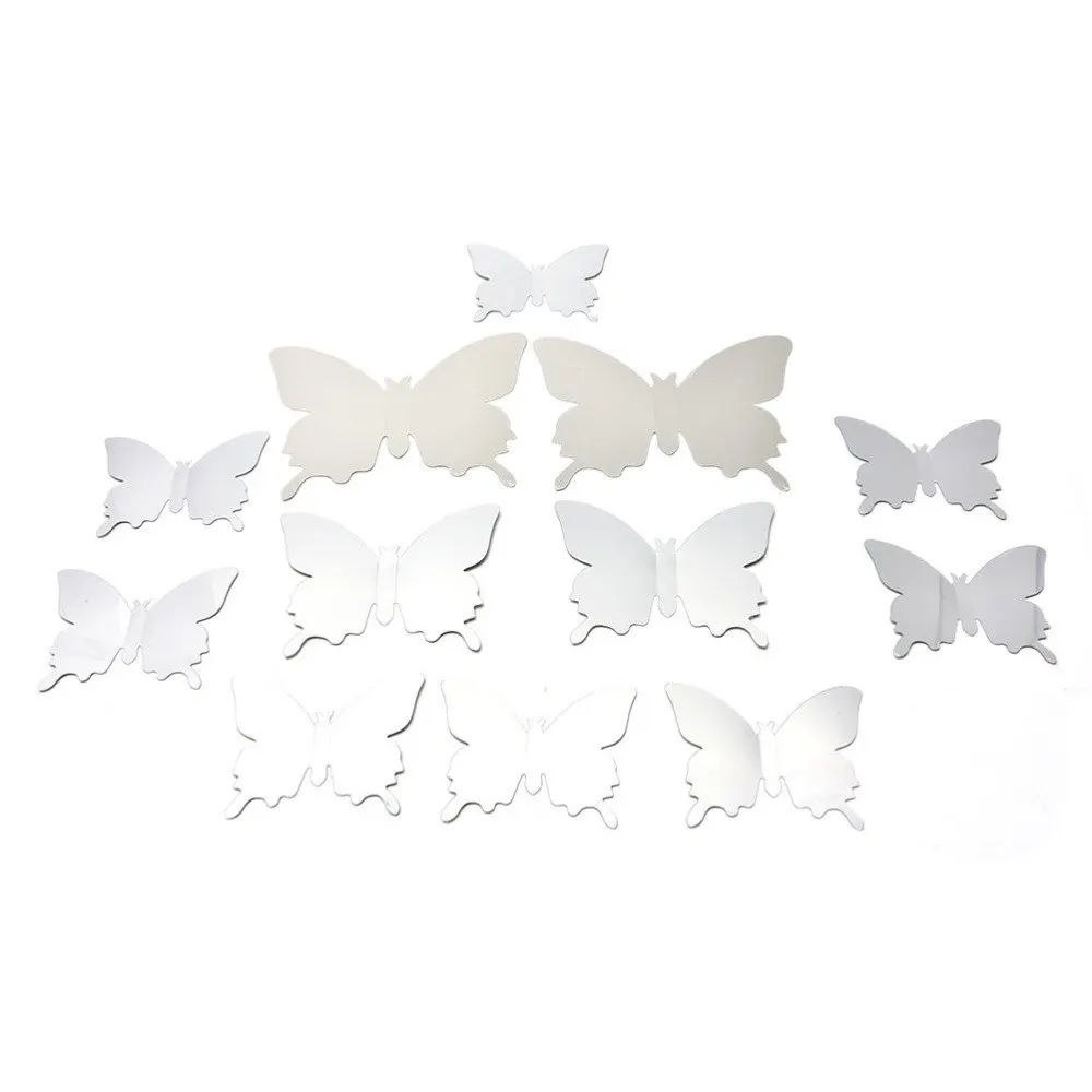 

12 Pcs/set DIY Home Decorations Mirror Sliver 3D Butterfly Wall Stickers Party Wedding Decor Wallpapers