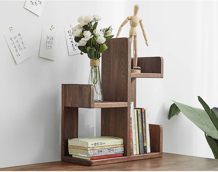 

Pure solid wood small bookshelf desk desktop storage rack simple modern oak