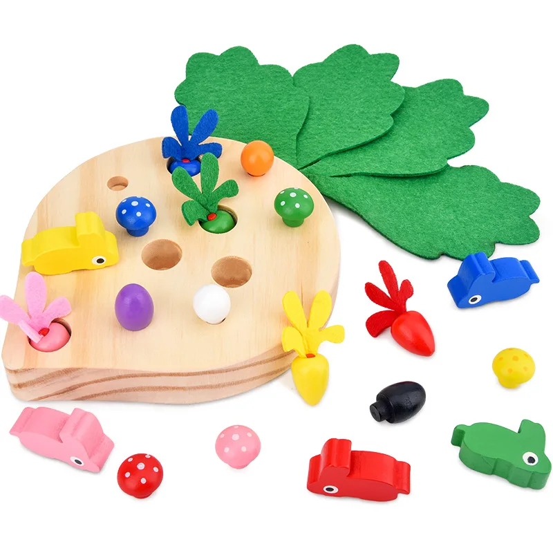 

Wooden montessori fun plucking radish toy children's puzzle insert carrot game baby toys early childhood educational toys gifts