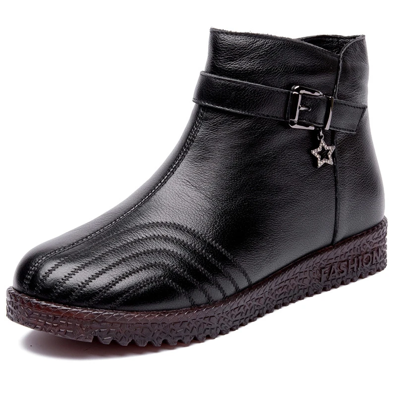 

Velvet Fur Warm Winter Shoes Women Genuine Leather Snow Boots Ankle Shoes 2021 Winter Shoes Casual Female Short Tube Snowboots