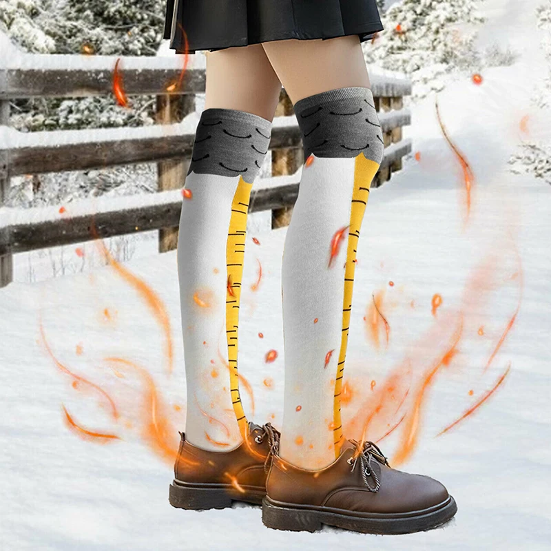 

3D print funny Animal High Socks chicken thigh over-knee socks, women's warm thigh stockings, color long-tube chicken feet socks