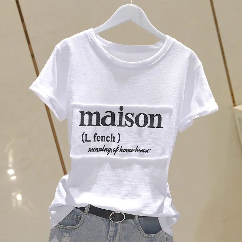 

2021 summer new Korean slubby cotton short sleeve T-shirt fashion printing thin top cotton round neck T-shirt