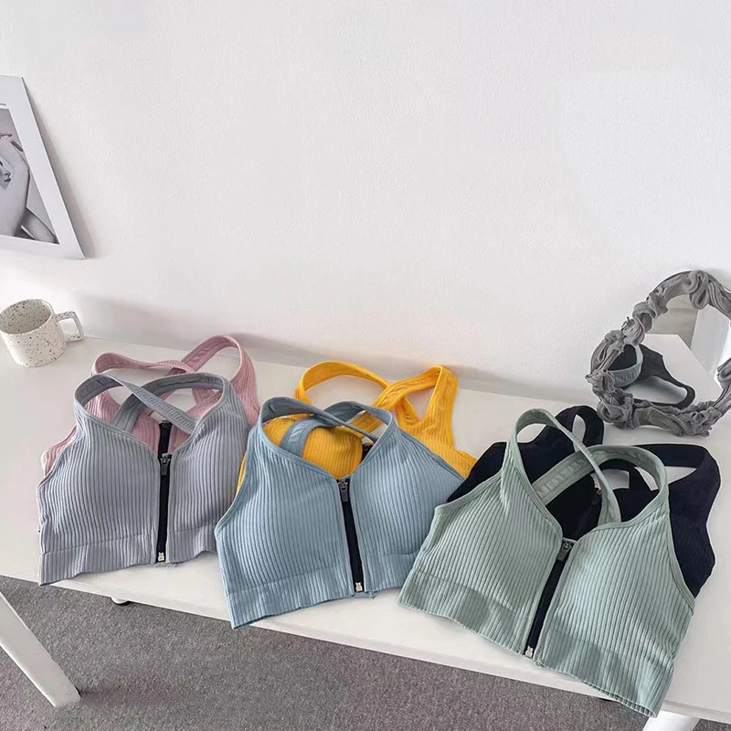 

Спортивный бюстгальтер с передней молнией и задней частью, женское противоударное нижнее белье для фитнеса