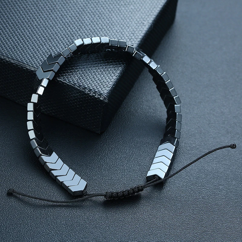 Цепочка Из Гематита Мужская регулируемая по длине браслет со стрелками |