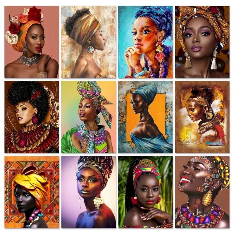 GATYZTORY Paint By Number African Woman Drawing On Canvas Oil Painting By Numbers For Adults Portrait Handpainted Unique Gifts