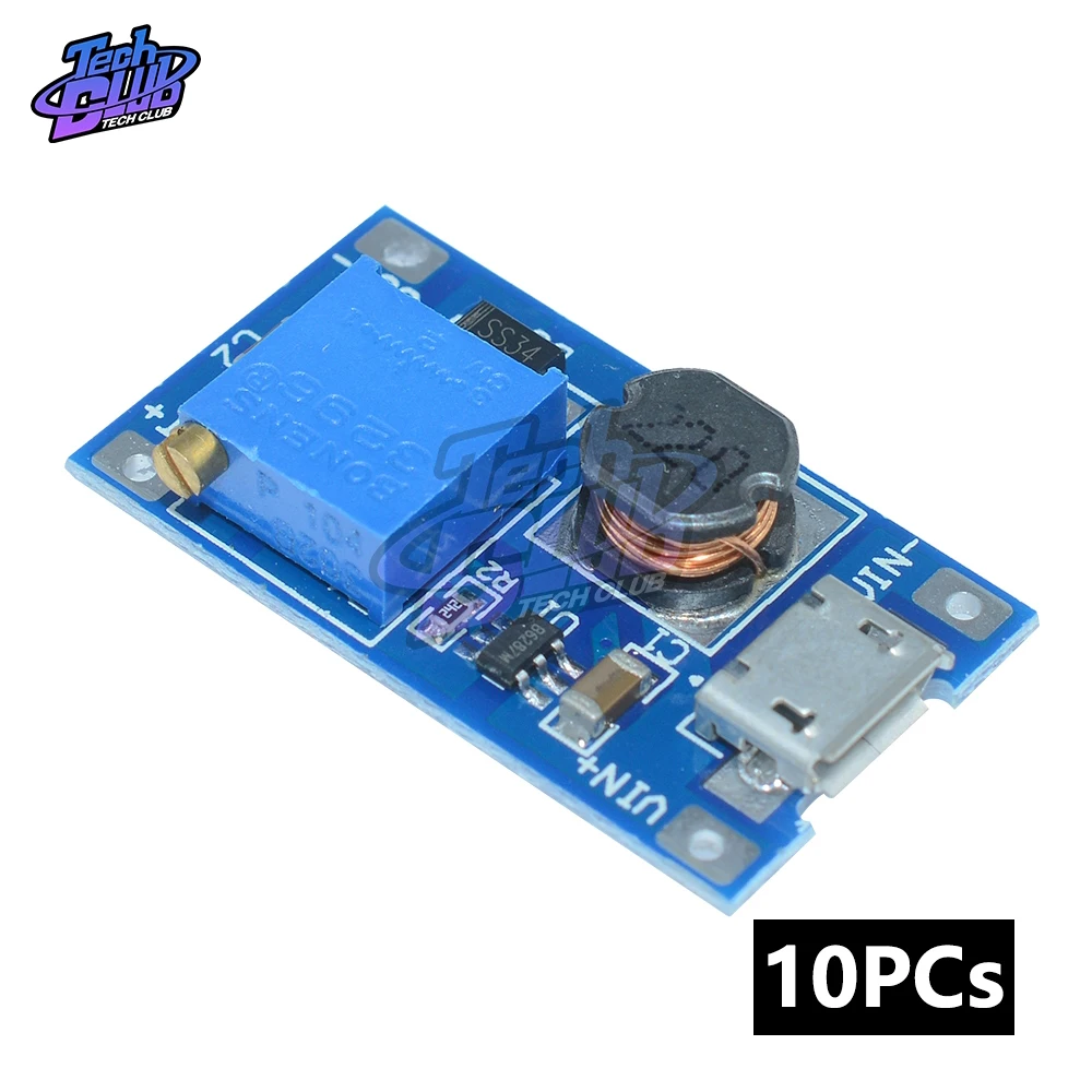 10 шт./лот MT3608 Регулируемый Модуль Boost 2 А Повышающий с MICRO USB в-24 в до 5 В 9 12 28 LM2577 |