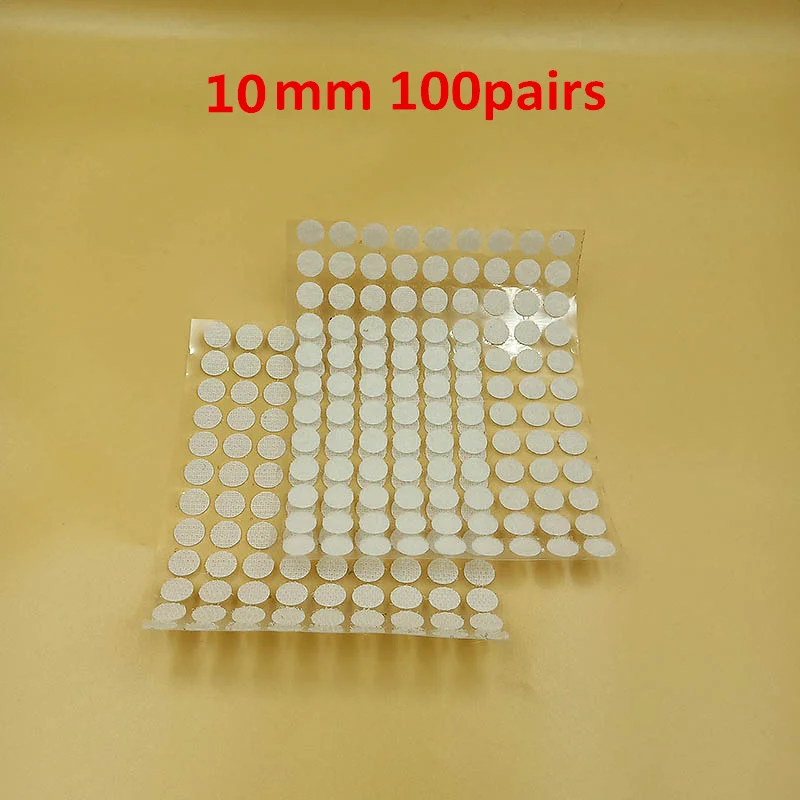 White 10mm 100pair 100 пар Самоклеящиеся Застежки лента 10/15/20/25/30 мм сильный клей точки Стикеры крюк и петля; цвет белый, черный; Круглый Монеты нейлоновая лента - Цвет: White 10mm 100pair