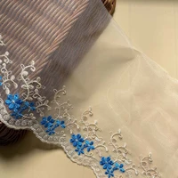 2yards flower embroidered lace trims blue mesh tulle costume decorative applique trimmings laces fabric diy craft handmade