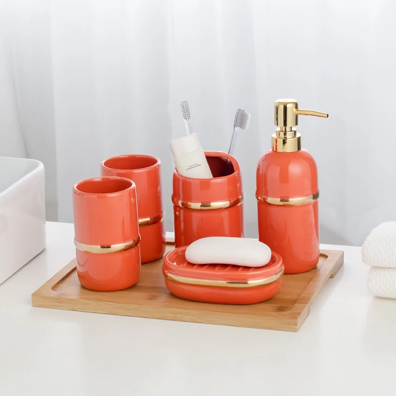 Bathroom Decoration Set Five-piece Ceramic Supplies Kit Four-piece Wash Light Luxury Mug | Дом и сад