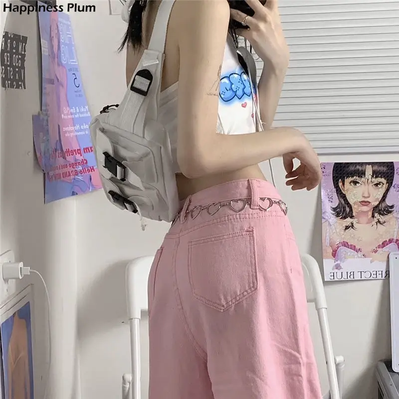 

Y2K Baggy Pink Jeans Women Kawaii Korean Fashion Oversize Low Rise Wide Leg Denim Pants Streetwear Loose Trousers Alt