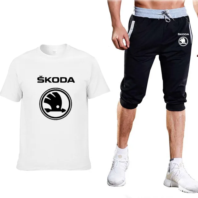 Новинка 2020 летний мужской костюм для Skoda Мужская футболка с принтом логотипа