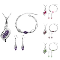 women rhinestone geometric pendant necklace bracelet hook earrings jewelry set